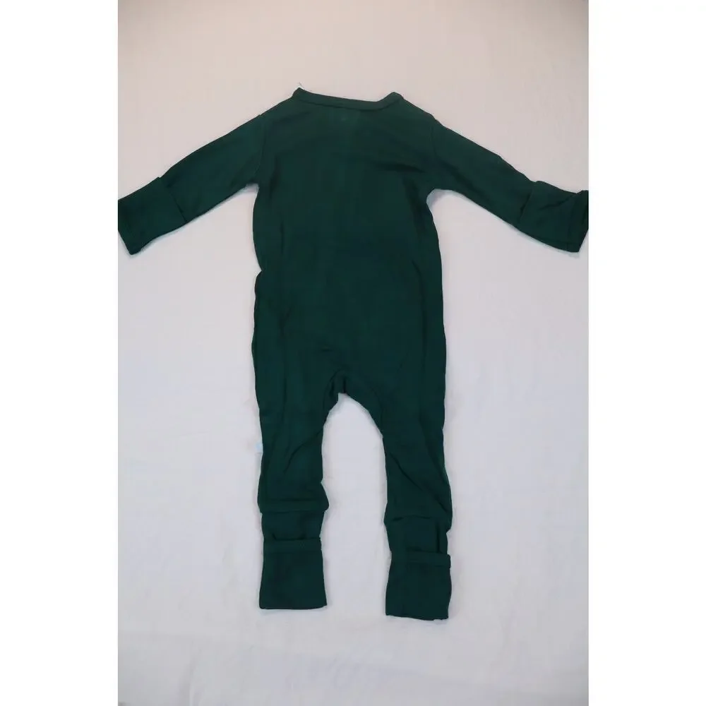 NEW Dreamland Baby Boy One Piece Pajama Forest Green Zip Up Long Sleeve 0-3M